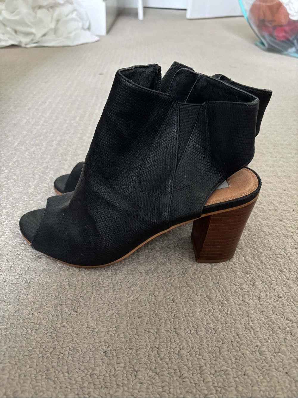 Steve Madden Black Open-Toe Block Heel Ankle Booties